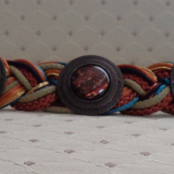 Vintage Braided Cord Belt Brown Rust Blue Sz-34 - Picture 2 of 4